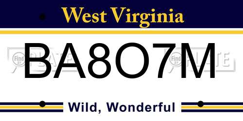 BA8O7M West Virginia License Plate