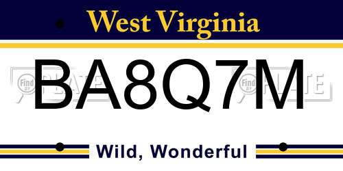 BA8Q7M West Virginia License Plate