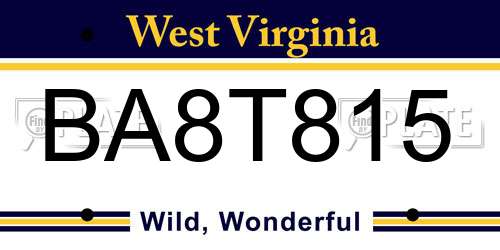 BA8T815 West Virginia License Plate