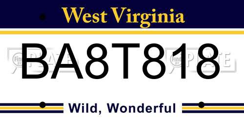 BA8T818 West Virginia License Plate