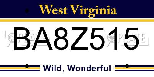 BA8Z515 West Virginia License Plate