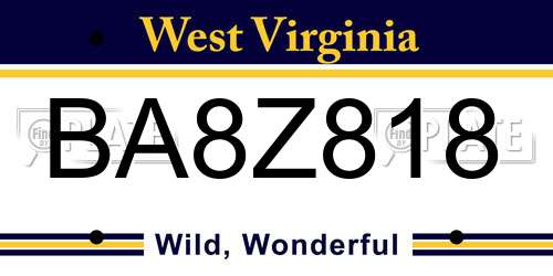 BA8Z818 West Virginia License Plate