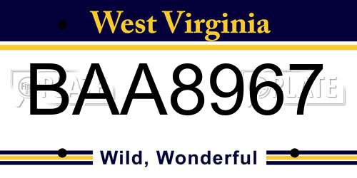 BAA8967 West Virginia License Plate