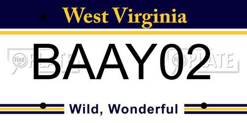 BAAY02 West Virginia License Plate