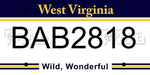 BAB2818 West Virginia License Plate