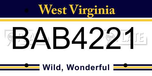 BAB4221 West Virginia License Plate