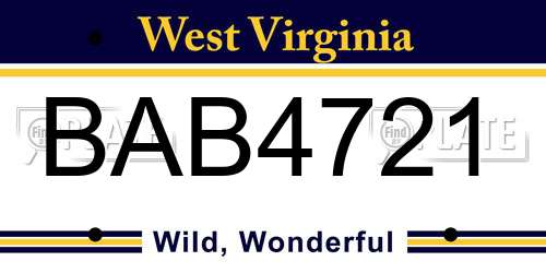 BAB4721 West Virginia License Plate