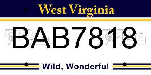 BAB7818 West Virginia License Plate