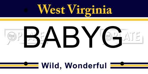 BABYG West Virginia License Plate