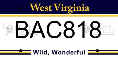 BAC818 West Virginia License Plate
