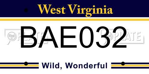 BAE032 West Virginia License Plate