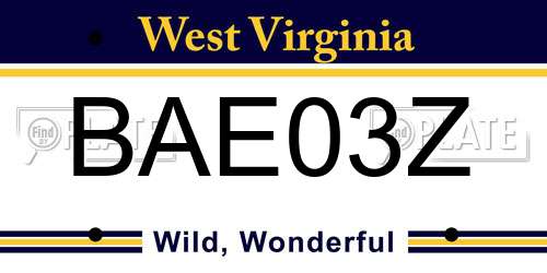 BAE03Z West Virginia License Plate