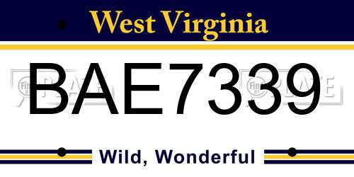BAE7339 West Virginia License Plate