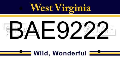 BAE9222 West Virginia License Plate