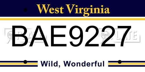 BAE9227 West Virginia License Plate