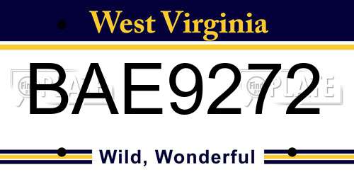 BAE9272 West Virginia License Plate