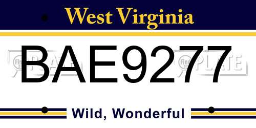 BAE9277 West Virginia License Plate
