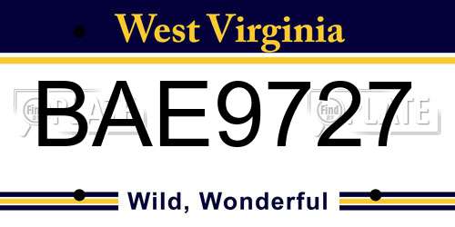 BAE9727 West Virginia License Plate