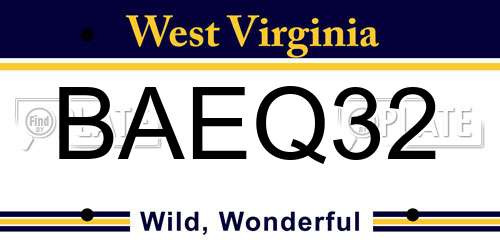 BAEQ32 West Virginia License Plate