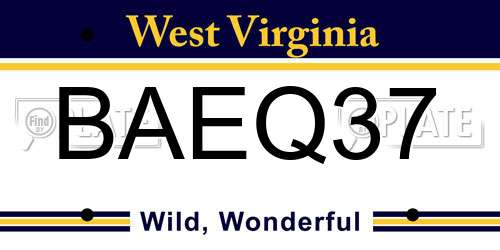 BAEQ37 West Virginia License Plate