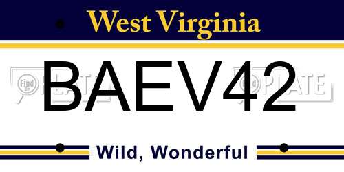 BAEV42 West Virginia License Plate