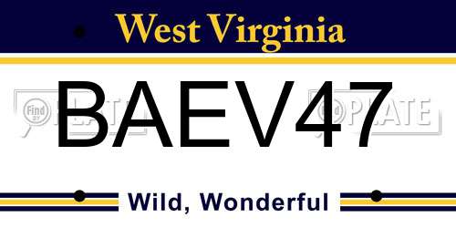 BAEV47 West Virginia License Plate