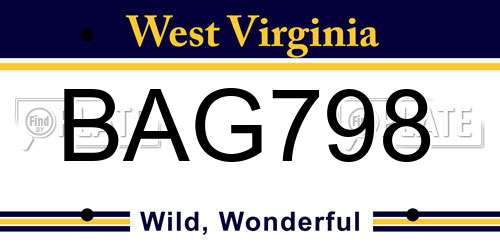 BAG798 West Virginia License Plate