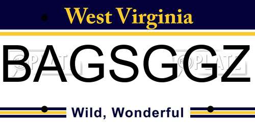 BAGSGGZ West Virginia License Plate