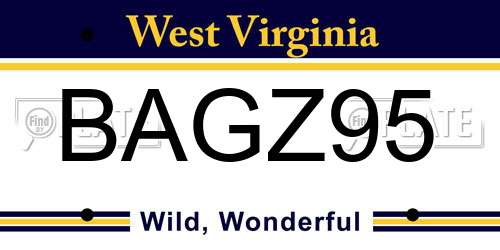 BAGZ95 West Virginia License Plate