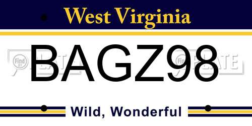 BAGZ98 West Virginia License Plate