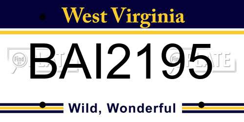 BAI2195 West Virginia License Plate