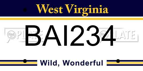 BAI234 West Virginia License Plate