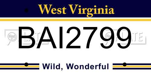 BAI2799 West Virginia License Plate