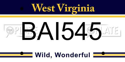 BAI545 West Virginia License Plate