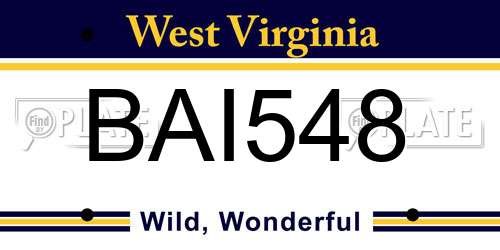 BAI548 West Virginia License Plate