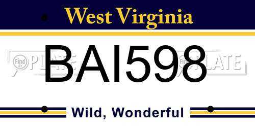 BAI598 West Virginia License Plate