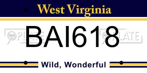 BAI618 West Virginia License Plate