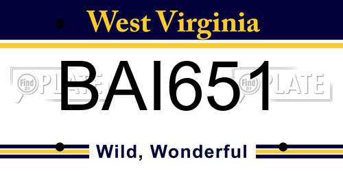 BAI651 West Virginia License Plate