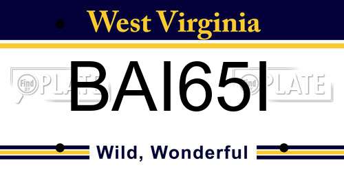 BAI65I West Virginia License Plate