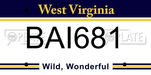 BAI681 West Virginia License Plate