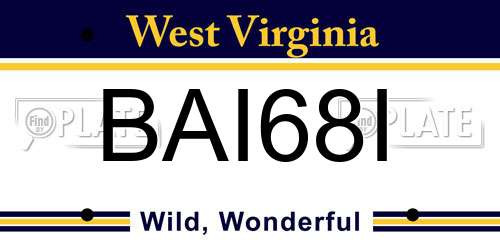 BAI68I West Virginia License Plate