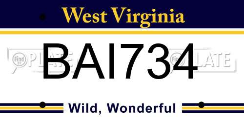 BAI734 West Virginia License Plate