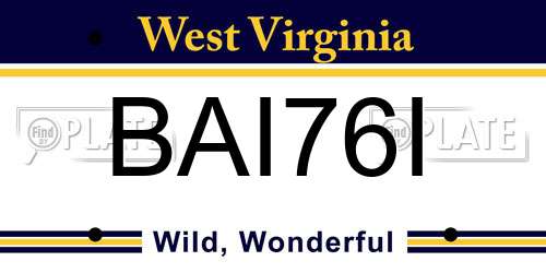 BAI76I West Virginia License Plate