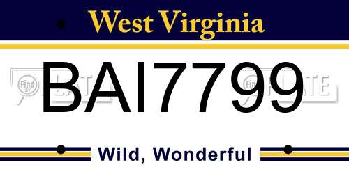 BAI7799 West Virginia License Plate