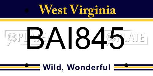 BAI845 West Virginia License Plate