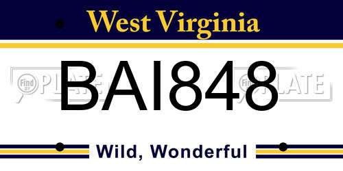 BAI848 West Virginia License Plate