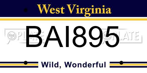 BAI895 West Virginia License Plate