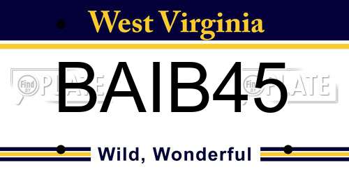 BAIB45 West Virginia License Plate