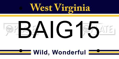 BAIG15 West Virginia License Plate