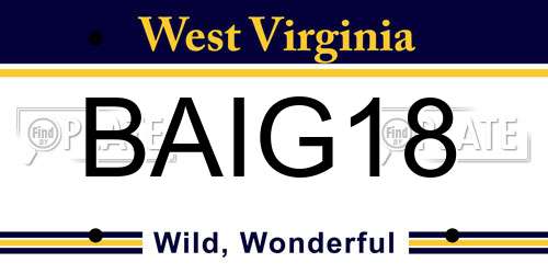 BAIG18 West Virginia License Plate